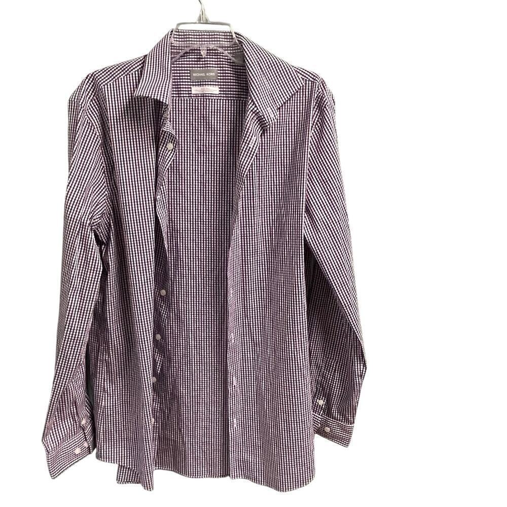 Michael Kors Slim Fit Travel Stretch Button Down Plaid Check Shirt Size 17 36/37